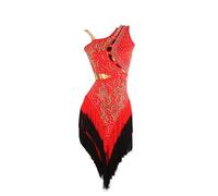 MLYYX Vestidos De Baile Latino con Flecos para Mujer Traje De Práctica De Salsa Hueco Traje De Entrenamiento De Chachachá Moderno con Pedrería,Rojo,XXL