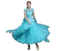 MLYYX Vestidos De Competición De Baile De Salón Bordados Vestido Moderno De Manga Corta Vestido De Baile De Tango Y Vals Vestido De Baile Flamenco De Estándar Nacional,Azul,S