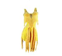 MLYYX Vestidos De Competición De Baile Latino con Borlas Falda Hueca para Entrenamiento De Chachachá Ropa De Baile De Salsa, Tango Y Rumba para Mujer Traje De Práctica De Salón,Amarillo,S
