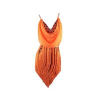 MLYYX Vestidos De Competición De Baile Latino con Flecos Trajes De Baile De Salsa Y Tango con Cuello En V para Mujer Falda De Práctica De Chachachá con Espalda Descubierta,Naranja,M
