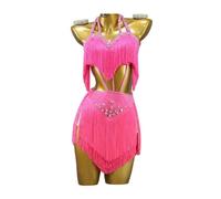MLYYX Vestidos De Fiesta Latinos con Flecos para Mujer Ropa De Baile De Salón con Cuello En V Espalda Descubierta Cha Cha Salsa Competition Ropa De Baile con Pedrería Falda Cóctel,A,L