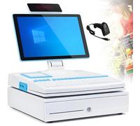 MLYYYDSS Caja registradora electrónica, Pantalla táctil LED de 15,6", Terminal de Punto de Venta con escáner portátil, Teclado de 101 Teclas, Impresora térmica de 58 mm White-SingleScreen