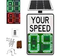 MLYYYDSS Señal de Radar de Velocidad con energía Solar, indicador de Velocidad LED de Aluminio, señal de Advertencia Vial con límite de Velocidad máximo Ajustable, 61 x 89 cm White
