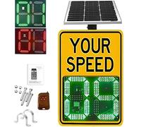 MLYYYDSS Señal de Radar de Velocidad con energía Solar, indicador de Velocidad LED de Aluminio, señal de Advertencia Vial con límite de Velocidad máximo Ajustable, 61 x 89 cm Yellow