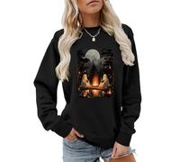 MLZHAN 2 Ghosts Read By The Campfire - Sudadera de manga larga para mujer, para otoño, invierno, de manga larga, informal, a la moda, Negro, XL