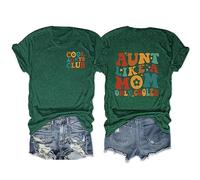MLZHAN Cool Aunt Club In Front Print Mujeres Camisetas Camiseta Aunt Like A Mom Only Cooler In Back Printed Summer Shirt Tops, Verde de la vendimia, M