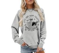 MLZHAN Just One More Chapper - Sudadera de manga larga para mujer, diseño de esqueleto con texto en inglés "Just One More Chapper", Gris, Large