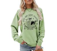 MLZHAN Just One More Chapper - Sudadera de manga larga para mujer, diseño de esqueleto con texto en inglés "Just One More Chapper", Verde oliva, Large