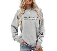 MLZHAN Life is Better with My Dogs - Sudadera de manga larga con estampado de huellas de perro, para amantes de los perros y ansiedad social, gris, XXL