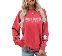 MLZHAN Life is Better with My Dogs - Sudadera de manga larga con estampado de huellas de perro, para amantes de los perros y ansiedad social, Rojo 2, XXL