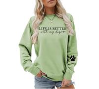 MLZHAN Life Is Better with My Dogs - Sudadera de manga larga con estampado de huellas de perro, para amantes de los perros y ansiedad social, Verde oliva, XXL