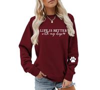 MLZHAN Life is Better with My Dogs - Sudadera de manga larga con estampado de huellas de perro, para amantes de los perros y ansiedad social, rojo vino, XXL
