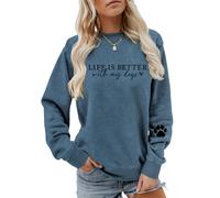 MLZHAN Life Is Better with My Dogs - Sudadera de manga larga con estampado de huellas de perro, para amantes de los perros y ansiedad social, Azul, M