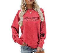 MLZHAN Life Is Better with My Dogs - Sudadera de manga larga con estampado de huellas de perro, para amantes de los perros y ansiedad social, Rojo, M