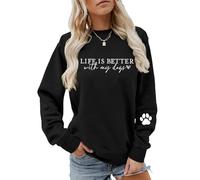MLZHAN Life is Better with My Dogs - Sudadera de manga larga con estampado de huellas de perro, para amantes de los perros y ansiedad social, Negro, L