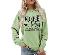 MLZHAN Nope Not Today Tomorrow's Not Looking Good Either Letter Print - Camisas de costura para mujer, cuello redondo, manga larga, Olive Green, XL