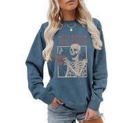 MLZHAN Sudadera de manga larga con estampado de Staying Alive para mujer, diseño de esqueleto divertido para beber café, Azul, L