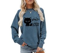 MLZHAN Sudadera de manga larga para mujer, diseño de gato con texto en inglés "I'm Not Crazy I'm Limited Edition", Azul, L