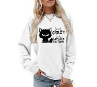 MLZHAN Sudadera de manga larga para mujer, diseño de gato con texto en inglés "I'm Not Crazy I'm Limited Edition", Blanco, S