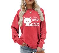 MLZHAN Sudadera de manga larga para mujer, diseño de gato con texto en inglés "I'm Not Crazy I'm Limited Edition", Rojo 2, Large