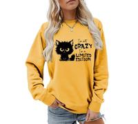 MLZHAN Sudadera de manga larga para mujer, diseño de gato con texto en inglés "I'm Not Crazy I'm Limited Edition", Amarillo, S