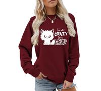 MLZHAN Sudadera de manga larga para mujer, diseño de gato con texto en inglés "I'm Not Crazy I'm Limited Edition", Rojo vino, XL