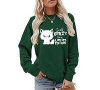 MLZHAN Sudadera de manga larga para mujer, diseño de gato con texto en inglés "I'm Not Crazy I'm Limited Edition", Verde(Vintage Green), XXL