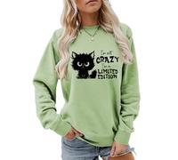 MLZHAN Sudadera de manga larga para mujer, diseño de gato con texto en inglés "I'm Not Crazy I'm Limited Edition", Verde oliva, S