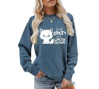 MLZHAN Sudadera de manga larga para mujer, diseño de gato con texto en inglés "I'm Not Crazy I'm Limited Edition", Azul 2, XXL