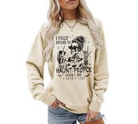 MLZHAN Sudadera divertida con texto en inglés "I Fully Intend to Haunt People When I Die para Halloween, diseño de taza de café, Beige, XL