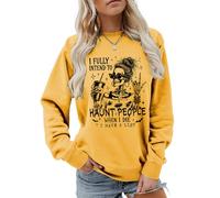 MLZHAN Sudadera divertida con texto en inglés "I Fully Intend to Haunt People When I Die para Halloween, diseño de taza de café, Amarillo, L