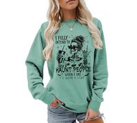 MLZHAN Sudadera divertida con texto en inglés "I Fully Intend to Haunt People When I Die para Halloween, diseño de taza de café, Verde claro, XXL