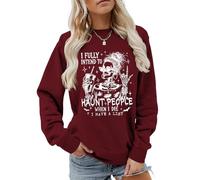 MLZHAN Sudadera divertida con texto en inglés "I Fully Intend to Haunt People When I Die para Halloween, diseño de taza de café, rojo vino, XXL