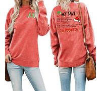 MLZHAN Sudadera para mujer Grinchmas My Day con texto en inglés "Merry Christmas", divertida, para vacaciones, cuello redondo, manga larga, para regalo, Rojo, M