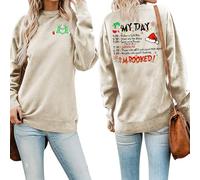 MLZHAN Sudadera para mujer Grinchmas My Day con texto en inglés "Merry Christmas", divertida, para vacaciones, cuello redondo, manga larga, para regalo, Beige, XL