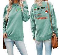 MLZHAN Sudadera para mujer Grinchmas My Day con texto en inglés "Merry Christmas", divertida, para vacaciones, cuello redondo, manga larga, para regalo, Verde claro, S