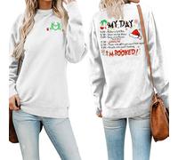 MLZHAN Sudadera para mujer Grinchmas My Day con texto en inglés "Merry Christmas", divertida, para vacaciones, cuello redondo, manga larga, para regalo, Blanco, S