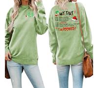 MLZHAN Sudadera para mujer Grinchmas My Day con texto en inglés "Merry Christmas", divertida, para vacaciones, cuello redondo, manga larga, para regalo, Verde oliva, XL