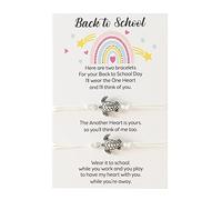 Mm hombre piedras joyería escuela regalo pulsera más tarjeta regreso a la escuela regalos conjunto de pulsera para 2 día escolar pulsera mamá y yo pulseras para mensajes mensaje (White, One Size)