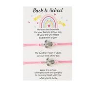 Mm hombre piedras joyería escuela regalo pulsera más tarjeta vuelta a la escuela regalos conjunto de pulsera para 2 día escolar pulsera mamá y yo pulseras para mensajes mensaje (Pink, One Size)