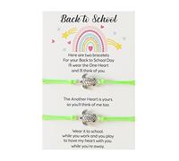 Mm hombre piedras joyería escuela regalo pulsera más tarjeta vuelta a la escuela regalos conjunto de pulsera para 2 día escolar, pulsera mamá y yo pulseras para mensajes mensaje (verde, un tamaño)