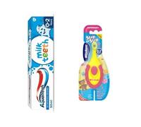 MM Wisdom - Cepillo de dientes paso a paso de 0 a 2 años y pasta de dientes de leche de 0 a 2 años, cuidado dental suave para bebés, cerdas suaves y pasta de dientes sin flúor, ideal para la higiene