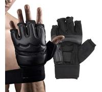 MMA Gloves - Lightweight Training Mitts for Grappling Sparring | PU Leather with Breathable Mesh, Half Finger Design, Secure Wrist Wrap for Kickboxing Karate Muays Thai Martial Arts Men Women
