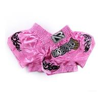 MMA Muay Thai Kick Boxing Shorts transpirables y elásticos para niños y adultos (M rosa)