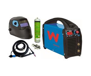 MMA TIG LIFT Mikrotig 170 + pasamontañas LCD 9/13 linterna TIG de válvula + Argon + Regulador + Electrodos MMA + Tungsteno