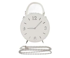 MMABEUTF para Bolso de Hombro pequeño, Cuero de PU de Primera Calidad, Impermeable, diseño de Reloj Redondo, Compacto para lo Esencial, Cierre de Cremallera bidireccional, (Blanco)