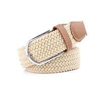 MMAXZ Cinturón de mujer con hebilla de pasador de punto informal de talla grande, cinturones elásticos trenzados extensibles de lona tejida, Beige