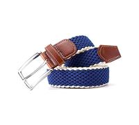 MMAXZ Cinturón tejido elástico para hombre, cinturón de lona elástico de 3,4cm de ancho, cinturón elástico informal para hombre con hebilla plateada