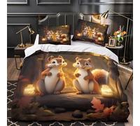 MMDASBVPE Ardillas Lindas Funda de Edredón con Fundas de Almohada 3 Piezas Suave Estampado 3D Cierre de Lavables Escena del Bosque de Dibujos Animados Funda Edredon for Familia Single（140x200cm）