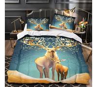 MMDASBVPE Arte de Ciervos del Bosque Funda de Edredón 3 Piezas Suave Impresión 3D con Fundas de Almohada Ilustración de Vida Salvaje fantástica Funda Edredon for niños y niñas Single（135x200cm）